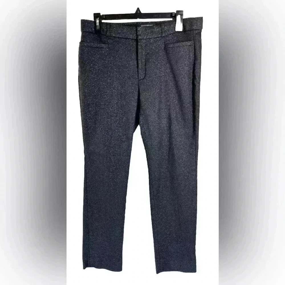 Banana Republic Sloan Pants Sz 8 Black Silver Metallic Curvy Fit Ankle Sparkle